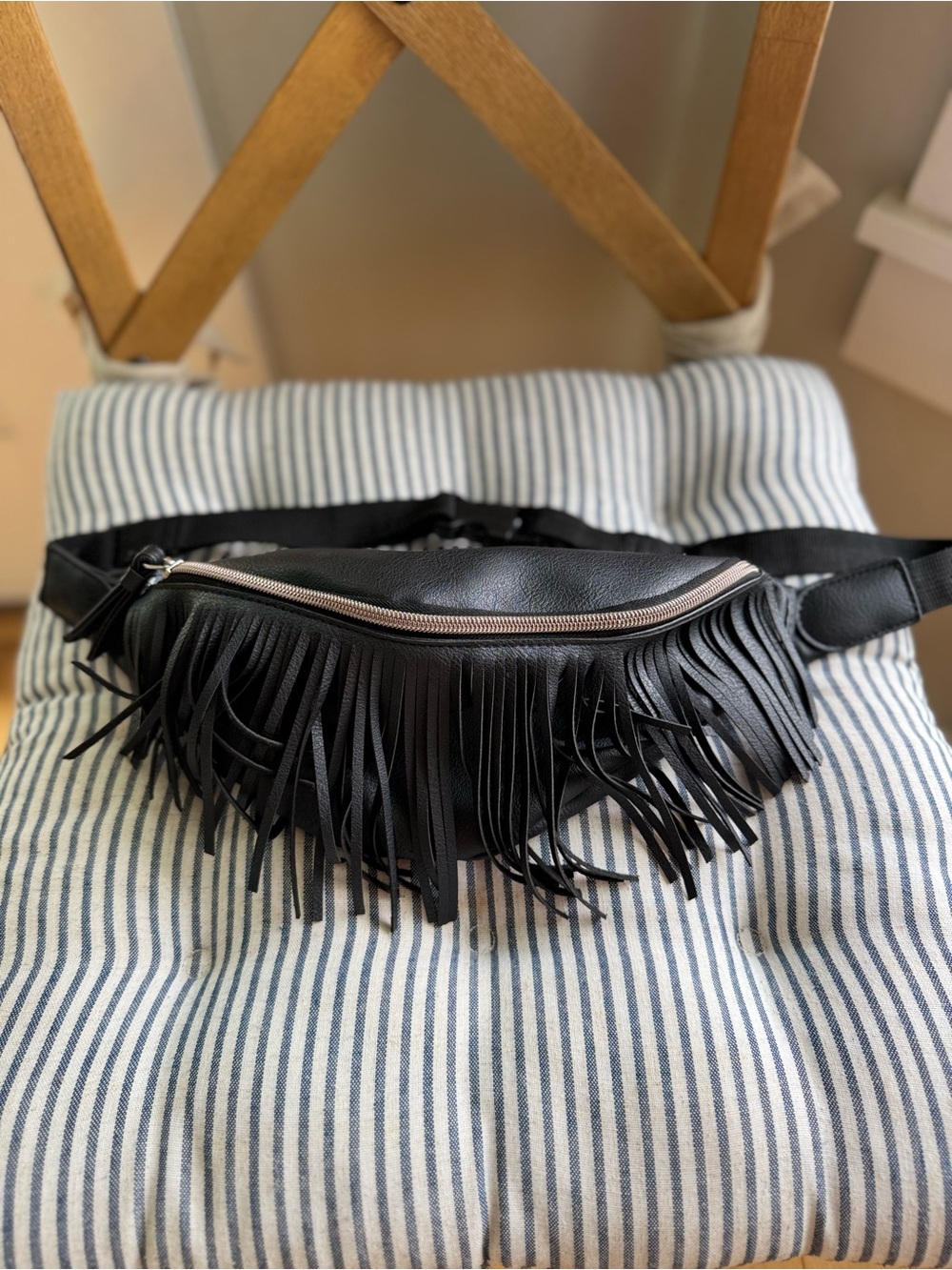 Black Fringe Bikercore Festival Belt Bag Fanny Pack